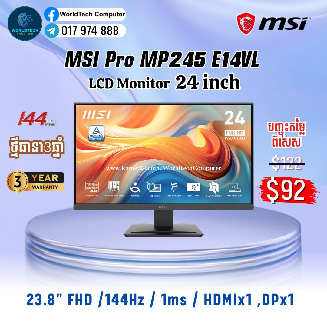 MSI LCD Monitor IPS 27" 144Hz HDMI , DP New Warranty 3Years=115$ price ...