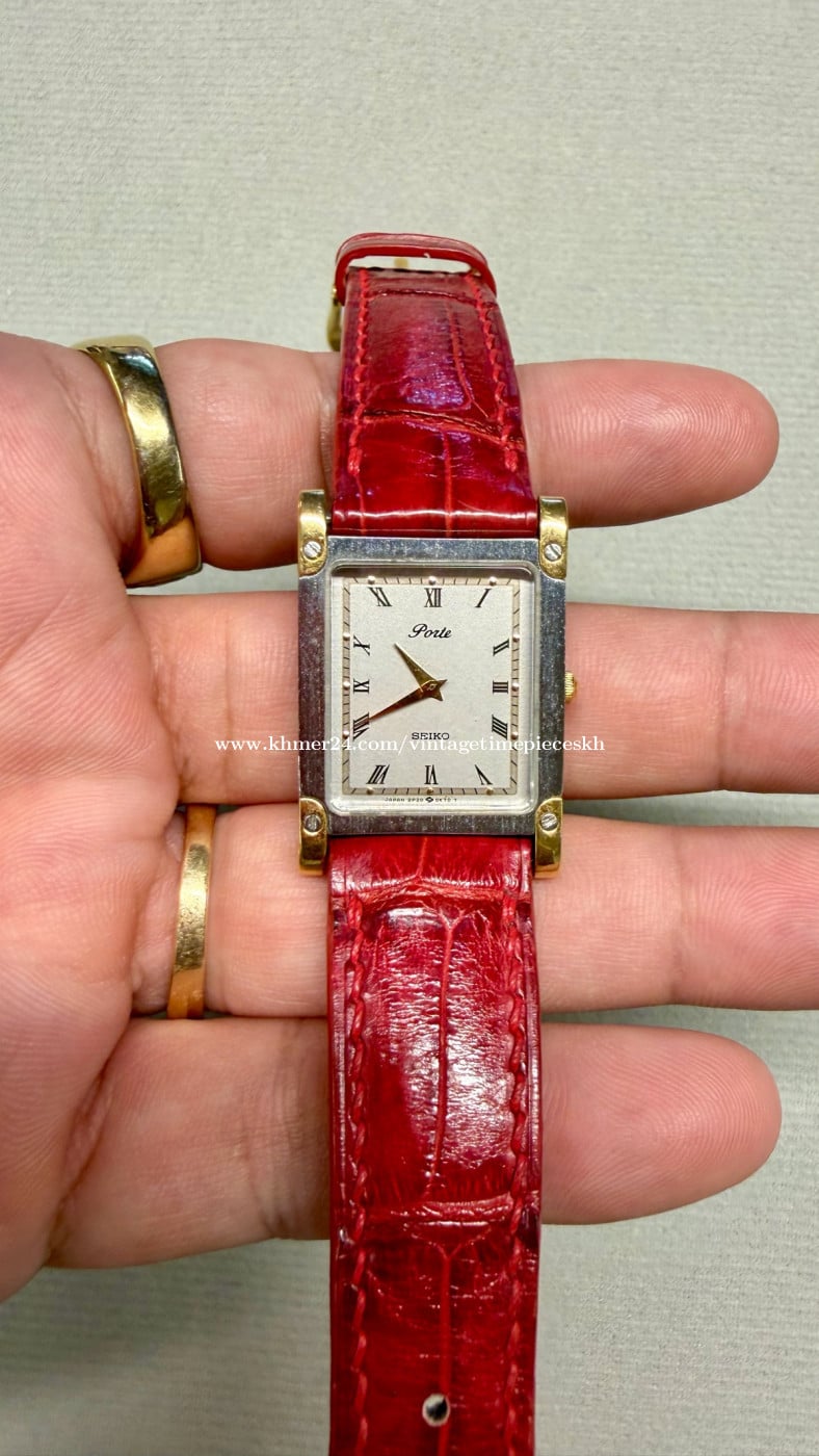 Original Ultra Rare Vintage SEIKO Porte Tank Textured Dial Screws Case SGP JDM 1996 - Con 90%