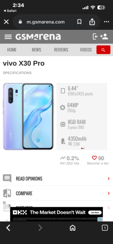 កាត់បានថ្មីៗ Vivo X30pro 5G 5G អេក្រងមហាច្បាស់ Super Almoled