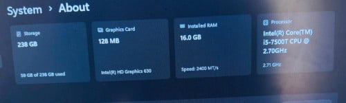 Core i5  7th Gen. 2.70Gzh16 GB ram256 GB SSD 24" LED screen
