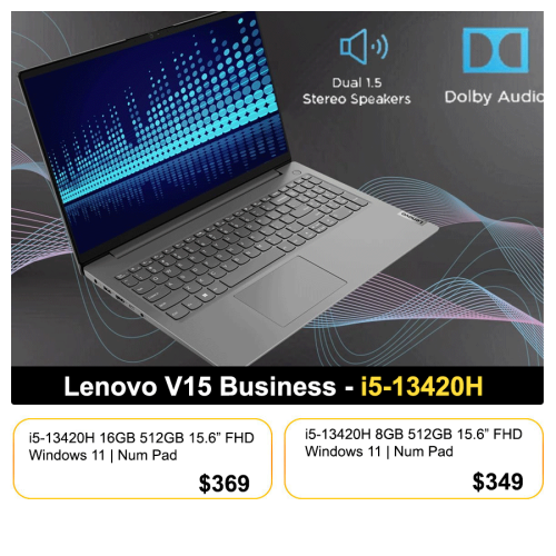 Lenovo V15 Business laptop - i5-13420H 16GB 512GB 15.6" FHD $369