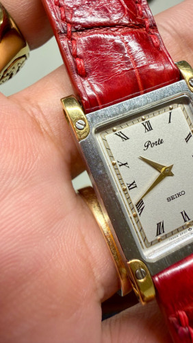 Original Ultra Rare Vintage SEIKO Porte Tank Textured Dial Screws Case SGP JDM 1996 - Con 90%