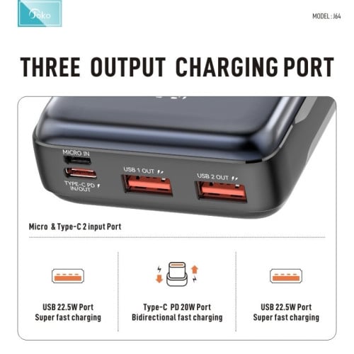 Power bank កម្លាំងថ្ម 20000mAh អាចសាកថ្មលឿន 30W របស់ Joko ម៉ូដែល J62