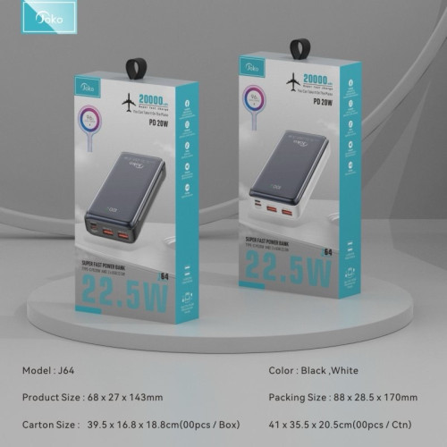 Power bank កម្លាំងថ្ម 20000mAh អាចសាកថ្មលឿន 30W របស់ Joko ម៉ូដែល J62
