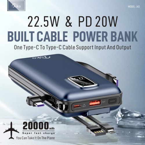 Power bank J45 កម្លាំងថ្ម 20000mAh សាកថ្មលឿន 22.5W សម្រាប់គ្រប់ទូរសព្ទ