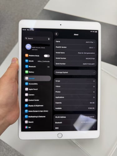 Ipad Air 3 នៅស្អាត98% អត់លក់បន្ទាន់ទេ