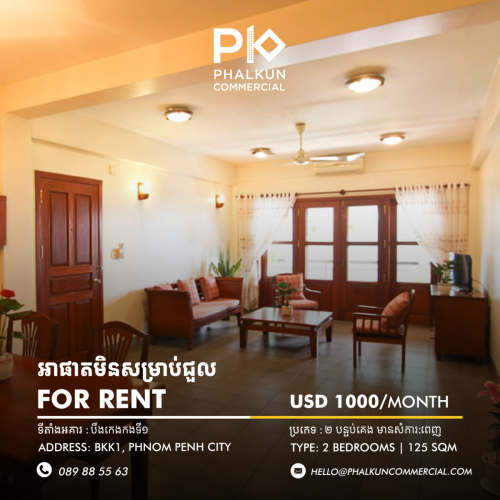 2 Bedroom Fully Furnished Apartment For Rent | BKK1 | 125 SQM