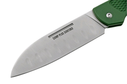 Ontario Camp Plus Folding Santoku Knife 4.25" Satin Blade, OD Green GFN Handle, Lockback - 4305