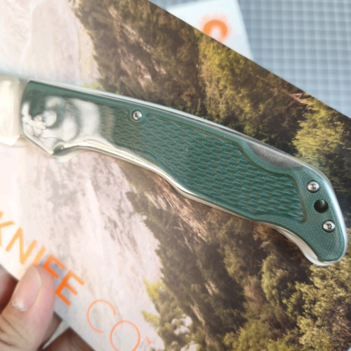 Ontario Camp Plus Folding Santoku Knife 4.25" Satin Blade, OD Green GFN Handle, Lockback - 4305
