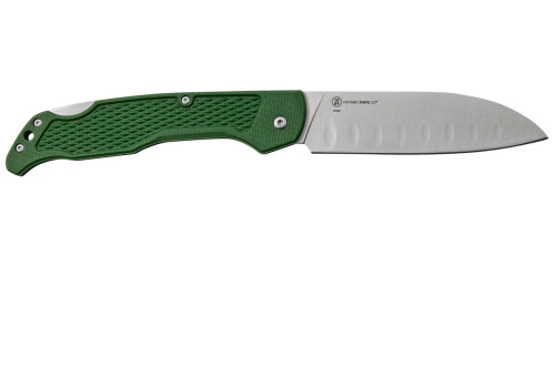 Ontario Camp Plus Folding Santoku Knife 4.25" Satin Blade, OD Green GFN Handle, Lockback - 4305