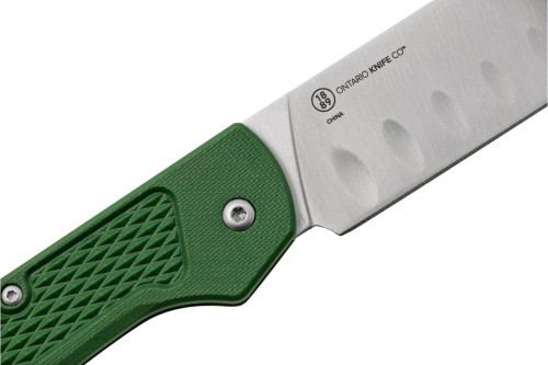 Ontario Camp Plus Folding Santoku Knife 4.25" Satin Blade, OD Green GFN Handle, Lockback - 4305