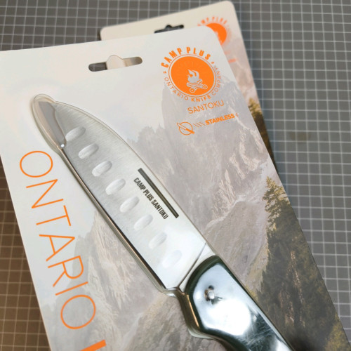 Ontario Camp Plus Folding Santoku Knife 4.25" Satin Blade, OD Green GFN Handle, Lockback - 4305
