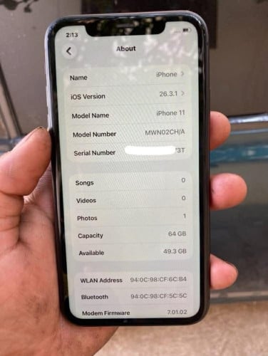 iPhone 11 CH/A64g សាណុំ អត់ជាប់ អេក្រង់សុីន មានស្កេន ប្រើបានសុីម2