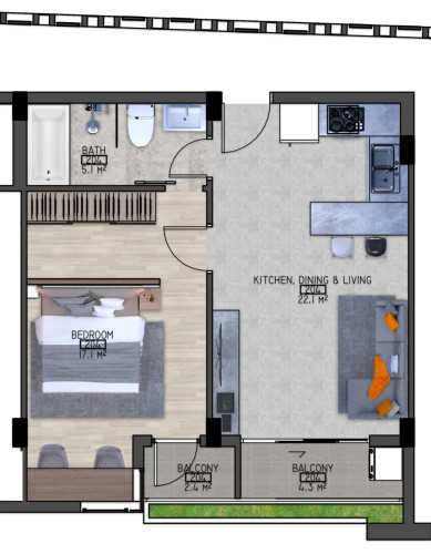 Sky Park condotel & Residence 1bedrooms 51m2