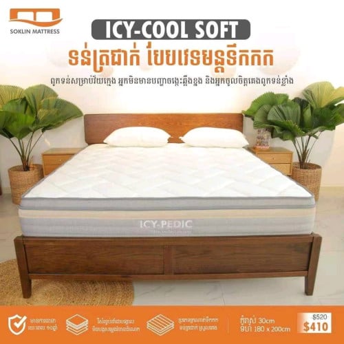 Urgent Sale! Luxury Bed Frame + ICY-PEDIC Mattress (Icy Cool Soft) ស្អាតដូចថ្មី នៅ Sihanoukville
