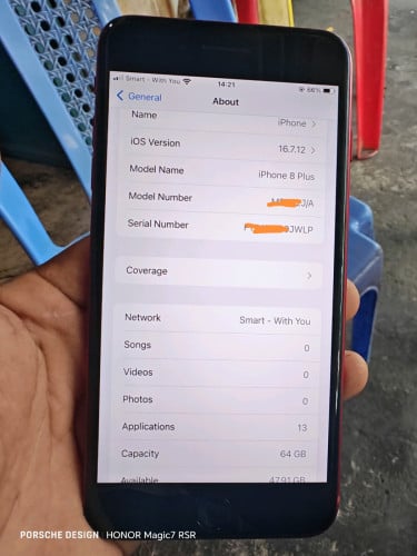 Iphone 8 plus 64G សាណុំសុីនស្អាតលក់ 75$