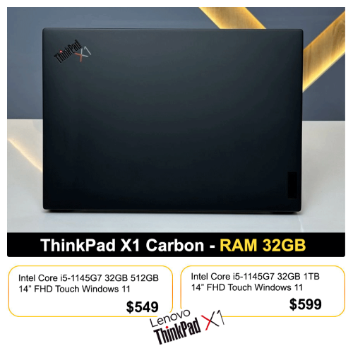 Lenovo ThinkPad X1 Carbon - i5-1145G7 32GB 1TB 14" Touch  = $599