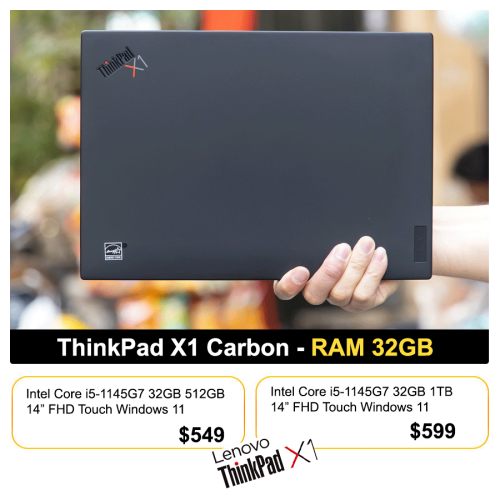 Lenovo ThinkPad X1 Carbon​ - i5-1145G7 32GB 512GB 14" Touch  = $549