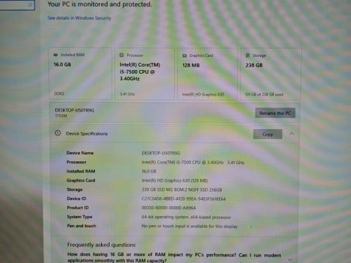 All in One 24" i5 7th Ram 16GB SSD 256GB
