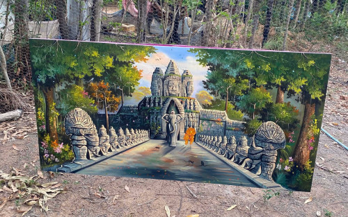 រូបគំនូ ទំហំ 70 x 140 cm Painting size 70 x 140 cm, thick ink