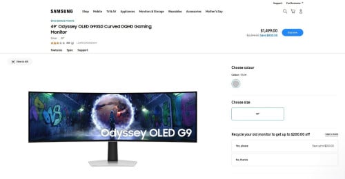 49" Odyssey OLED G93SD Curved DQHD Gaming Monitor