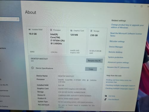All in One Core i7-9th Gen (Ram 16GB-M.2 256GB)
