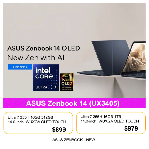 ASUS ZenBook 14  UX3405CA = $979