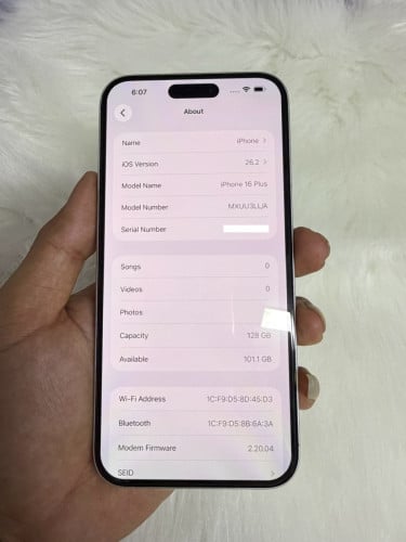 iPhone 16 Plus 128G ពណ៌ ស សាកថ្ម5ដងដូចថ្មី ថ្ម100%🔋lock simប្រើបានសុីម2សេវាដើរស្មូតល្អគ្រប់ប្រពន្ធ័