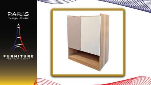 « Paris Design Studio » SHOE CABINET FINE 60CM WOOD GRAIN/WHITE CREAM FABRIC PATTERN