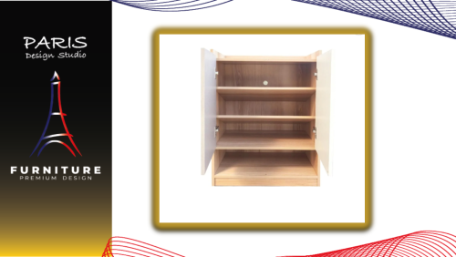 « Paris Design Studio » SHOE CABINET FINE 60CM WOOD GRAIN/WHITE CREAM FABRIC PATTERN