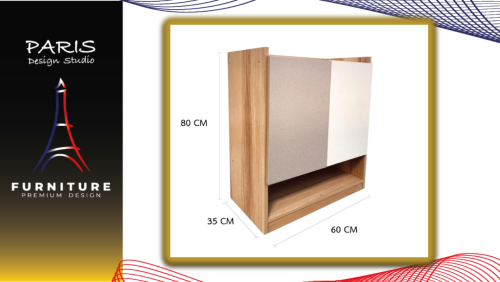 « Paris Design Studio » SHOE CABINET FINE 60CM WOOD GRAIN/WHITE CREAM FABRIC PATTERN
