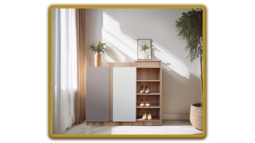 « Paris Design Studio » SHOE CABINET FINE 90CM NATURAL WOOD/CREAM/WHITE