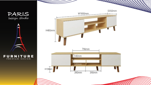 "Paris Design Studio" TV STAND MILLER 180CM HITE/OAK