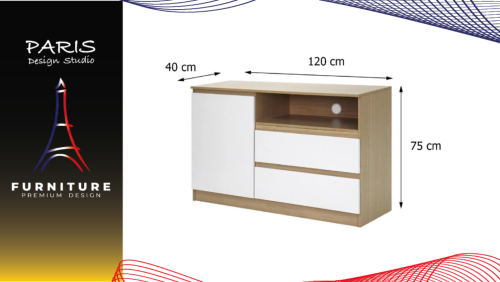 "Paris Design Studio" TV STAND WITH 1 DOOR 120CM OAK/WHITE