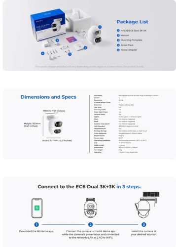 IMILAB EC6 Dual 3K+3K 10 Megapixels 360 PTZ Super Clear image quality មិនច្បាស់ប្តូរលុយជូនវិញ​