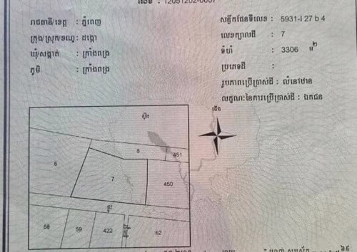 ដីលក់ជាប់ផ្លូវបេតុងចុះ២០០មពីផ្លូវជាតិលេខ៣