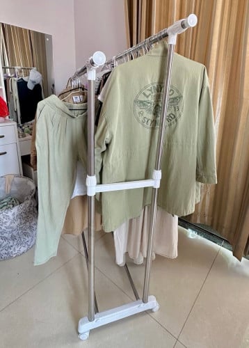 Adjustable Double-Rail Garment Rack on Wheels