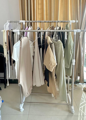 Adjustable Double-Rail Garment Rack on Wheels