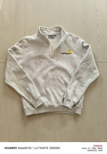 Carhartt Half-Zip Sweatshirt, Size M Light Gray