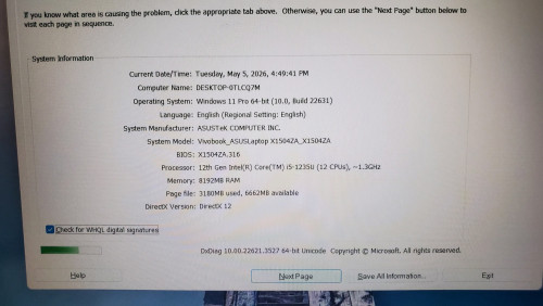 Asus​​ Vivobook X1504ZA/ Core i5-1235U 12CPUz/ 8G 256G / 15.6" FHD នៅស្អាត