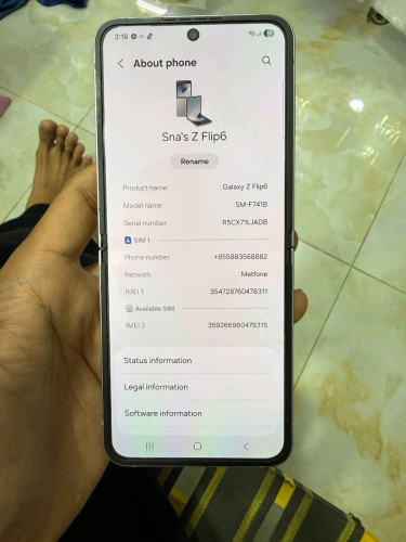 Samsung Flip 6 512g ស្អាត98% ក្រុមហ៊ុន ស៊ីម១