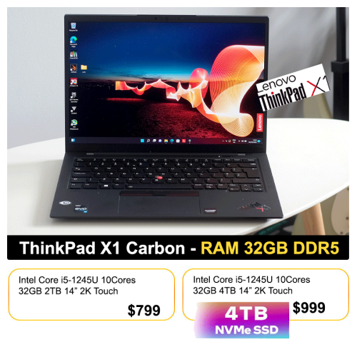 Thinkpad X1 Carbon | i5-1245U 32GB 4TB 14" 2K touch = $999