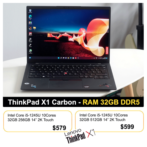 Thinkpad X1 Carbon - i5-1245U 32GB 512GB 14" 2K touch = $599