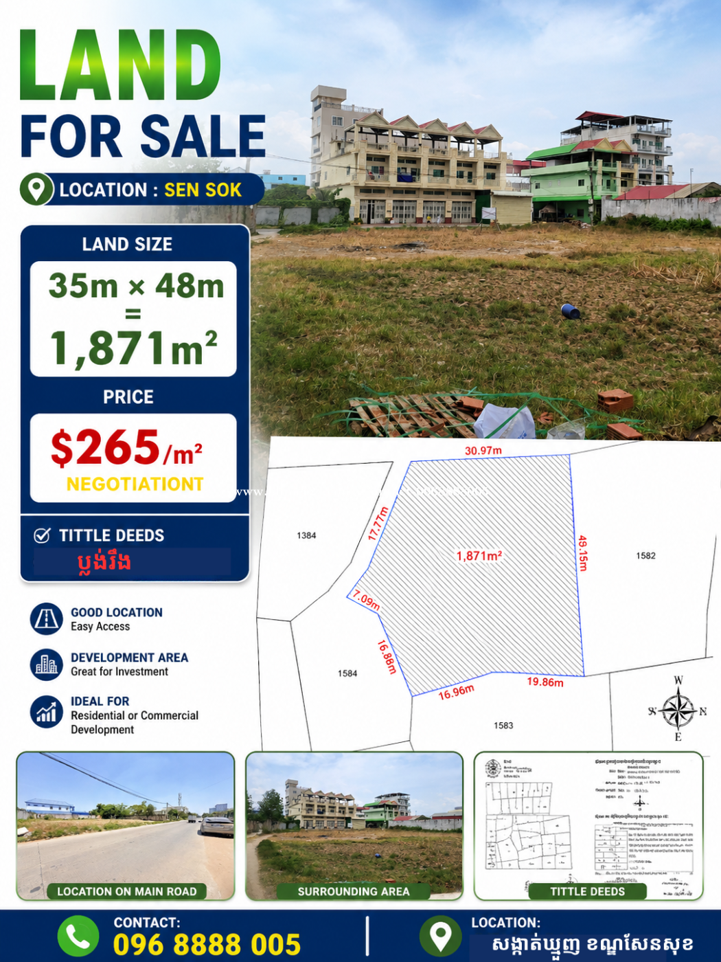 Land For Sale | Sen Sok, Phnom Penh 1871m2- $265/m2