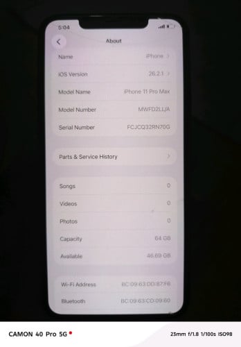 លក់ I Phone 11 Pro Max 64G LL/A សំណុំណែនបែកមុខក្រោយ មានស្កេន កាមេរ៉ាច្បាស់មុខក្រោយ