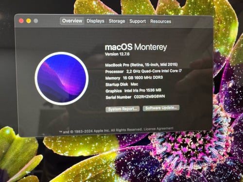 MacBook Pro (15-inch) mid-2015 storage 256 RAM 16GDDR3 Core-i7