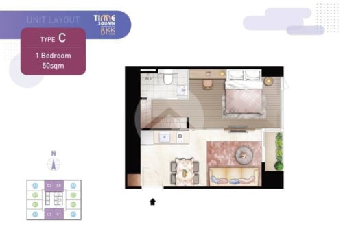 1bed 1bat for sale in BKK1, Time Square 5