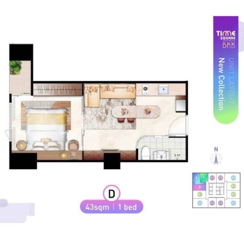 1bed 1bath for sale in BKK1, Time Square 5