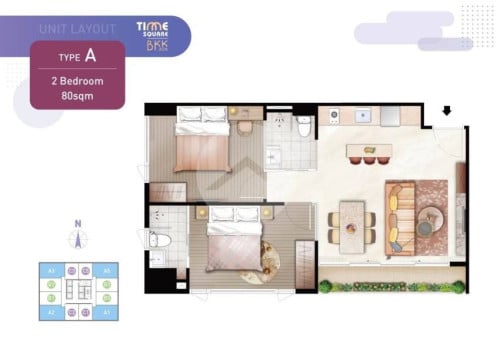 2BR 1BT for sale at Time Square 5
