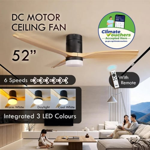 52inch DC Motor Ceiling Fan | Integrated 3-Colour LED Lights | 6 Speed Selection